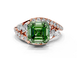 Rose gold Fancy Green Asscher  Diamond Halo Ring with Marquise and Pavé Band in Prong Setting_17