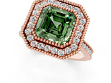 Rose gold Fancy Green Asscher  Diamond Halo Ring with Milgrain Frame and Pavé Band 1