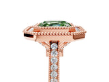 Rose gold Fancy Green Asscher  Diamond Halo Ring with Milgrain Frame and Pavé Band 5