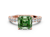 Rose gold Fancy Green Asscher  Diamond Pavé Band Solitaire Ring with Four-Prong Setting