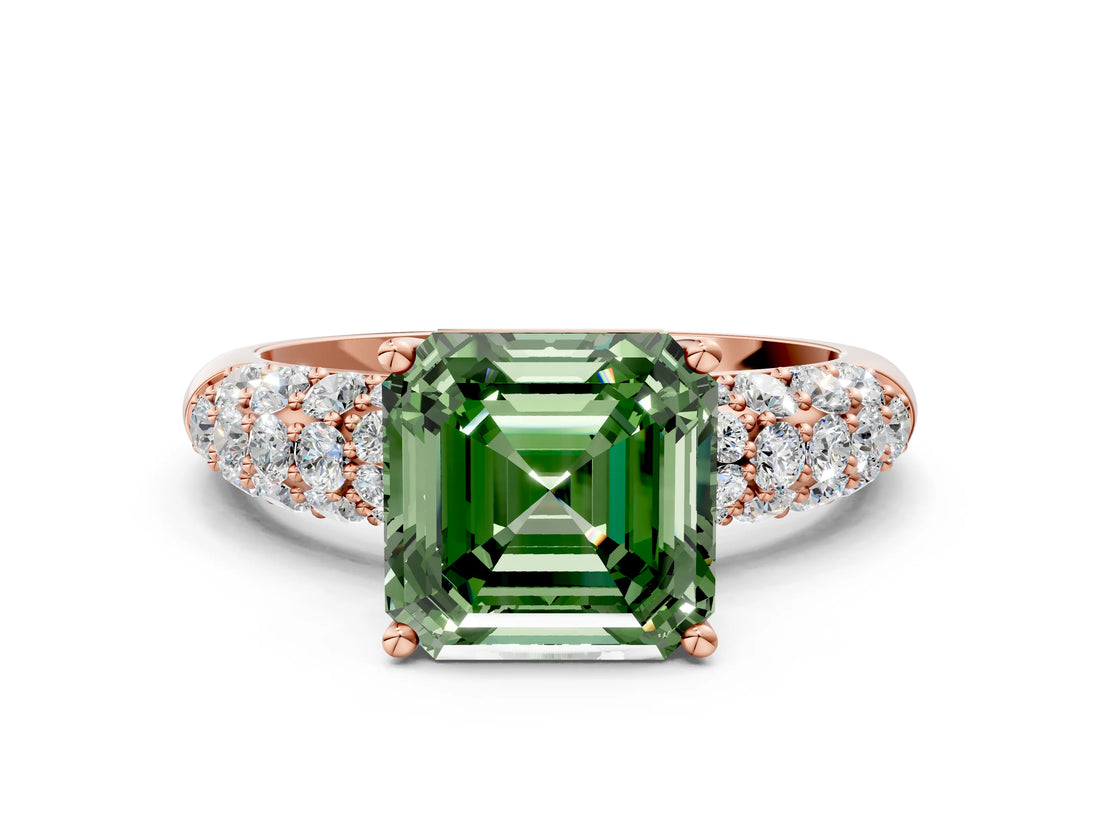Rose gold Fancy Green Asscher  Diamond Pavé Band Solitaire Ring with Four-Prong Setting_48