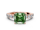 Rose gold Fancy Green Asscher  Diamond Pavé Band Solitaire with Four-Prong Setting