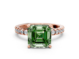 Rose gold Fancy Green Asscher  Diamond Pavé Band Solitaire with Four-Prong Setting