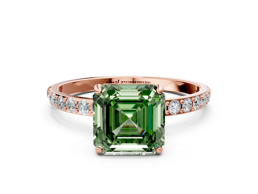 Rose gold Fancy Green Asscher  Diamond Pavé Band with Six-Prong Setting_15