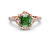 Rose gold Fancy Green Asscher  Diamond Pave Band with Floral Prong Setting_27