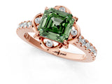 Rose gold Fancy Green Asscher  Diamond Pave Band with Floral Prong Setting_28