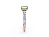 Rose gold Fancy Green Asscher  Diamond Prong Setting with Side Stones on a Pave Band_2