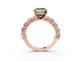 Rose gold Fancy Green Asscher  Diamond Prong Setting with Side Stones on a Pave Band_3