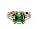 Rose gold Fancy Green Asscher  Diamond Solitaire with Pave Band and Six-Prong Setting