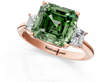 Rose gold Fancy Green Asscher  Diamond Three-Stone Ring with Trapezoid Side Stones and Prong Setting_1