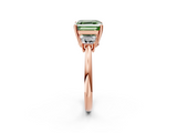 Rose gold Fancy Green Asscher  Diamond Three-Stone Ring with Trapezoid Side Stones and Prong Setting_2