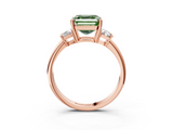 Rose gold Fancy Green Asscher  Diamond Three-Stone Ring with Trapezoid Side Stones and Prong Setting_3