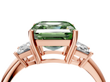 Rose gold Fancy Green Asscher  Diamond Three-Stone Ring with Trapezoid Side Stones and Prong Setting_4