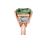 Rose gold Fancy Green Asscher  Diamond Three-Stone Ring with Trapezoid Side Stones and Prong Setting_5