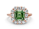 Rose gold Fancy Green Asscher  Halo Cluster Diamond Engagement Ring with Prong Setting and Polished Band_20