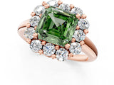 Rose gold Fancy Green Asscher  Halo Cluster Diamond Engagement Ring with Prong Setting and Polished Band_21