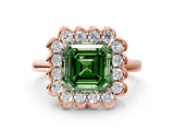 Rose gold Fancy Green Asscher  Halo Cluster Diamond Engagement Ring with Solitaire Band and Prong Setting_29