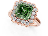 Rose gold Fancy Green Asscher  Halo Cluster Diamond Engagement Ring with Solitaire Band and Prong Setting_30