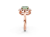Rose gold Fancy Green Asscher  Halo Cluster Diamond Engagement Ring with Solitaire Band and Prong Setting_31