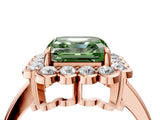 Rose gold Fancy Green Asscher  Halo Cluster Diamond Engagement Ring with Solitaire Band and Prong Setting_33