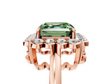 Rose gold Fancy Green Asscher  Halo Cluster Diamond Engagement Ring with Solitaire Band and Prong Setting_34