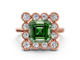 Rose gold Fancy Green Asscher  Halo Diamond Cluster Engagement Ring with Milgrain Bezel Setting and Solitaire Band_39