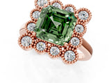 Rose gold Fancy Green Asscher  Halo Diamond Cluster Engagement Ring with Milgrain Bezel Setting and Solitaire Band_40