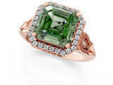 Rose gold Fancy Green Asscher  Halo Diamond Engagement Ring with Filigree Band and Four-Prong Setting_70