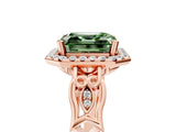 Rose gold Fancy Green Asscher  Halo Diamond Engagement Ring with Filigree Band and Four-Prong Setting_74