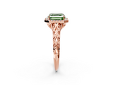 Rose gold Fancy Green Asscher  Halo Diamond Engagement Ring with Intricate Filigree Band and Four-Prong Setting_2