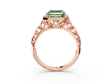 Rose gold Fancy Green Asscher  Halo Diamond Engagement Ring with Intricate Filigree Band and Four-Prong Setting_3