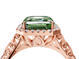 Rose gold Fancy Green Asscher  Halo Diamond Engagement Ring with Intricate Filigree Band and Four-Prong Setting_4
