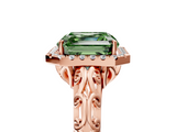 Rose gold Fancy Green Asscher  Halo Diamond Engagement Ring with Intricate Filigree Band and Four-Prong Setting_5