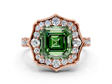 Rose gold Fancy Green Asscher  Halo Diamond Engagement Ring with Milgrain Band and Four-Prong Setting_28