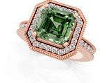 Rose gold Fancy Green Asscher  Halo Diamond Engagement Ring with Milgrain Pave Band and Four-Prong Setting_100