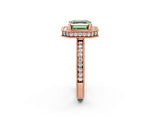 Rose gold Fancy Green Asscher  Halo Diamond Engagement Ring with Milgrain Pave Band and Four-Prong Setting_101
