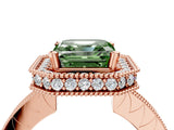 Rose gold Fancy Green Asscher  Halo Diamond Engagement Ring with Milgrain Pave Band and Four-Prong Setting_103