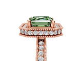 Rose gold Fancy Green Asscher  Halo Diamond Engagement Ring with Milgrain Pave Band and Four-Prong Setting_104