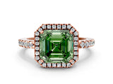 Rose gold Fancy Green Asscher  Halo Diamond Engagement Ring with Pavé Band and Four-Prong Setting_21
