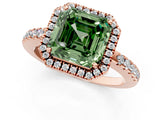Rose gold Fancy Green Asscher  Halo Diamond Engagement Ring with Pavé Band and Four-Prong Setting_22