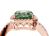 Rose gold Fancy Green Asscher  Halo Diamond Engagement Ring with Pavé Band and Four-Prong Setting_25