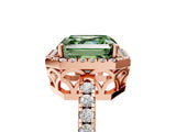 Rose gold Fancy Green Asscher  Halo Diamond Engagement Ring with Pavé Band and Four-Prong Setting_26
