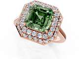 Rose gold Fancy Green Asscher  Halo Diamond Engagement Ring with Solitaire Band and Four-Prong Setting_18