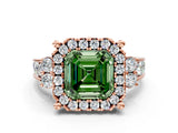 Rose gold Fancy Green Asscher  Halo Diamond Engagement Ring with Split Shank and Four-Prong Setting_22