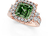 Rose gold Fancy Green Asscher  Halo Diamond Engagement Ring with Split Shank and Four-Prong Setting_23