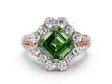 Rose gold Fancy Green Asscher  Halo Diamond Engagement Ring with Split Shank and Prong Setting_44