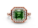 Rose gold Fancy Green Asscher  Halo Diamond Engagement Ring with Twisted Band and Four-Prong Setting 1