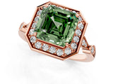 Rose gold Fancy Green Asscher  Halo Diamond Engagement Ring with Twisted Band and Four-Prong Setting 2