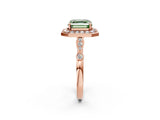 Rose gold Fancy Green Asscher  Halo Diamond Engagement Ring with Twisted Band and Four-Prong Setting 3