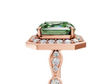 Rose gold Fancy Green Asscher  Halo Diamond Engagement Ring with Twisted Band and Four-Prong Setting